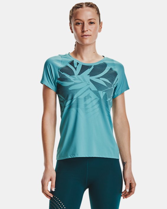 Women's UA Iso-Chill Run Short Sleeve, Blue, pdpMainDesktop image number 1